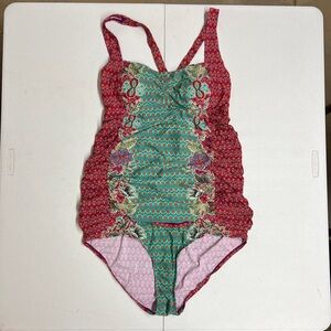 Motherhood Maturity - Red and Green Floral Swimsuit